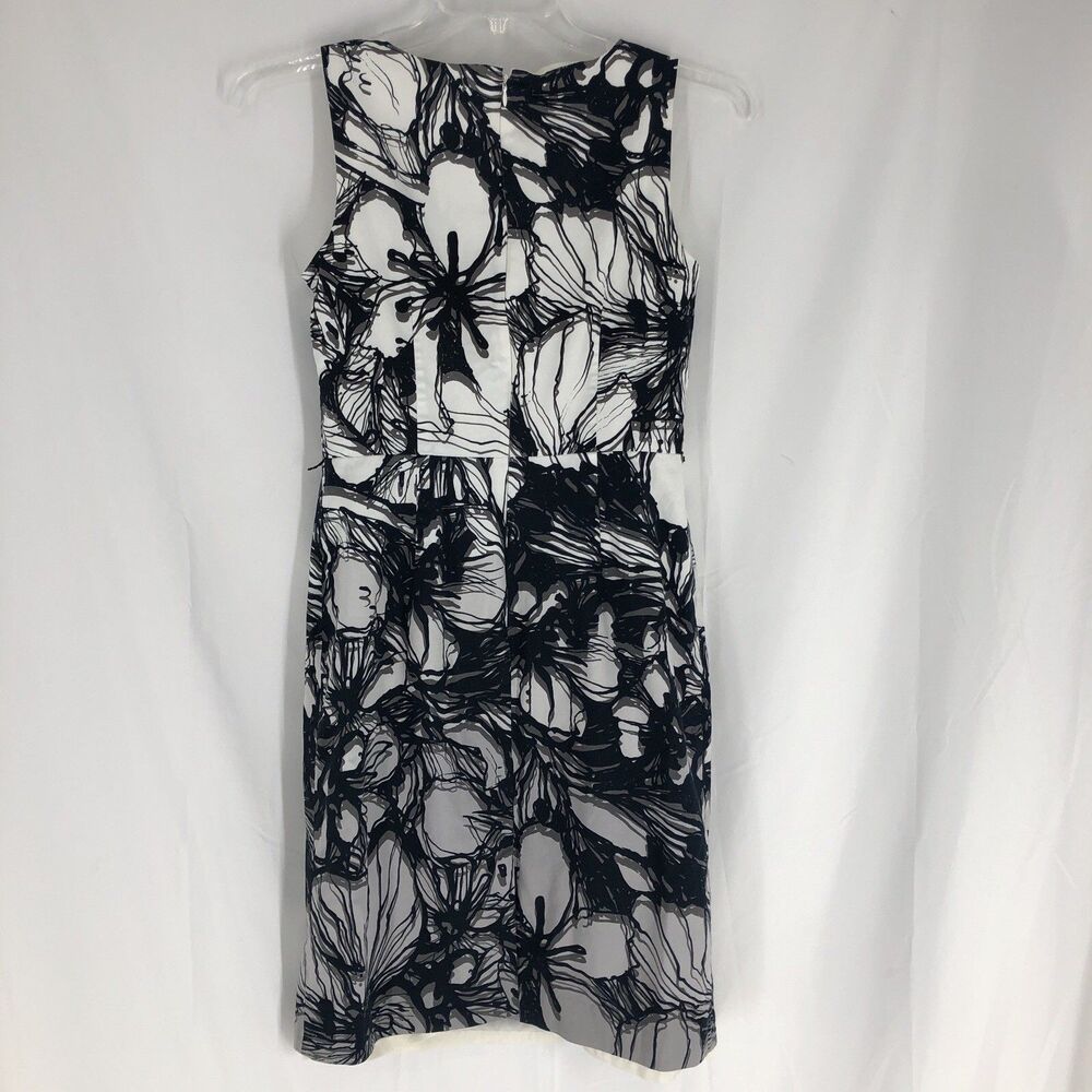 Ann Taylor Sheath Dress 6 Black White Floral Pleated Neck Work Office Classic - Picture 4 of 5